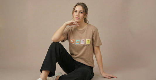 Nude Brown Retro Graphic Women’s T-Shirt – Premium Cotton Casual Tee