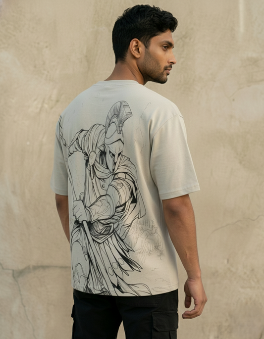 Sage Grey Warrior Graphic Oversized T-Shirt Men
