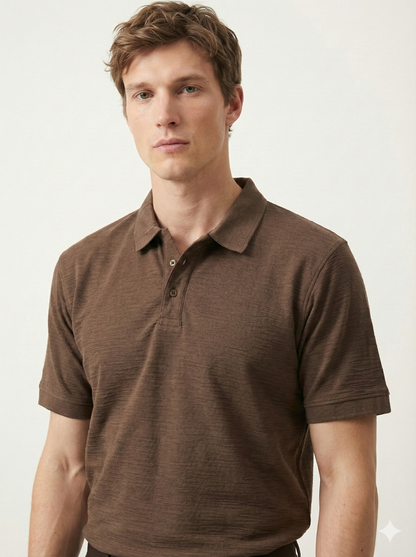 Brown Textured Polo Shirt for Men - Smart Casual Office Ready