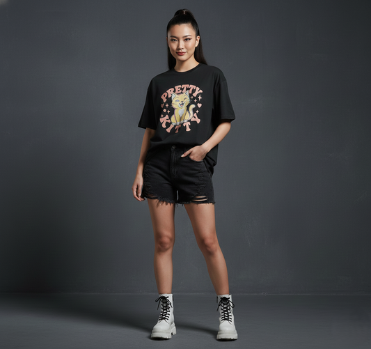 Black Oversized T-Shirt - Women's Casual Streetwear